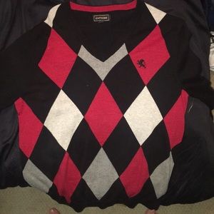Express Long Sleeve Argyle V-Neck Sweater
